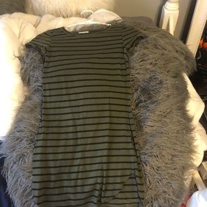 green and black striped dress